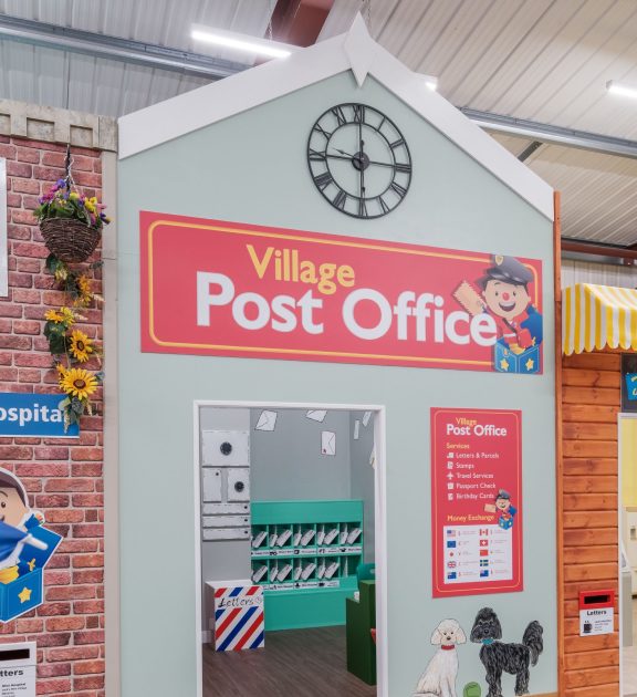The Village Post Office role-play area at Jack in the Box Club, offering children a fun and interactive environment to engage in postal activities.